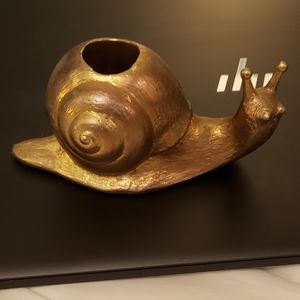 An Adorable Golden Snail. 5" long 2 1/2" tall.